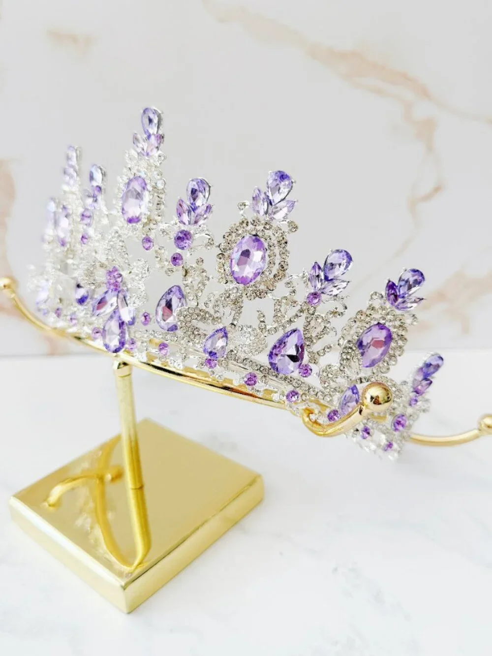 Silver Purple Crystal Butterfly Tiara Crown Wedding Quinceanera Pageant Prom